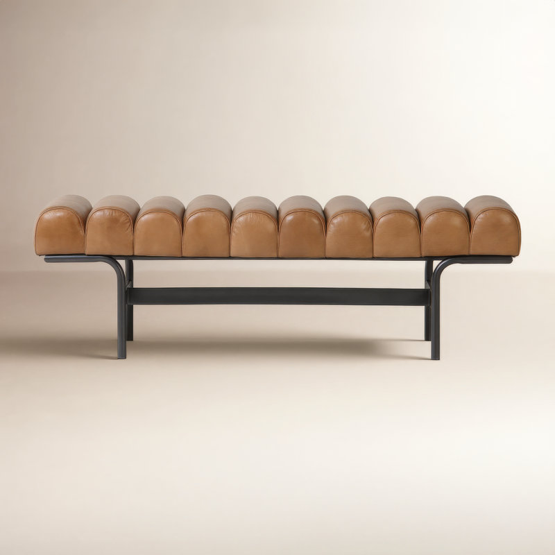 Harrison Upholstered Bench, Tan Top Grain Leather