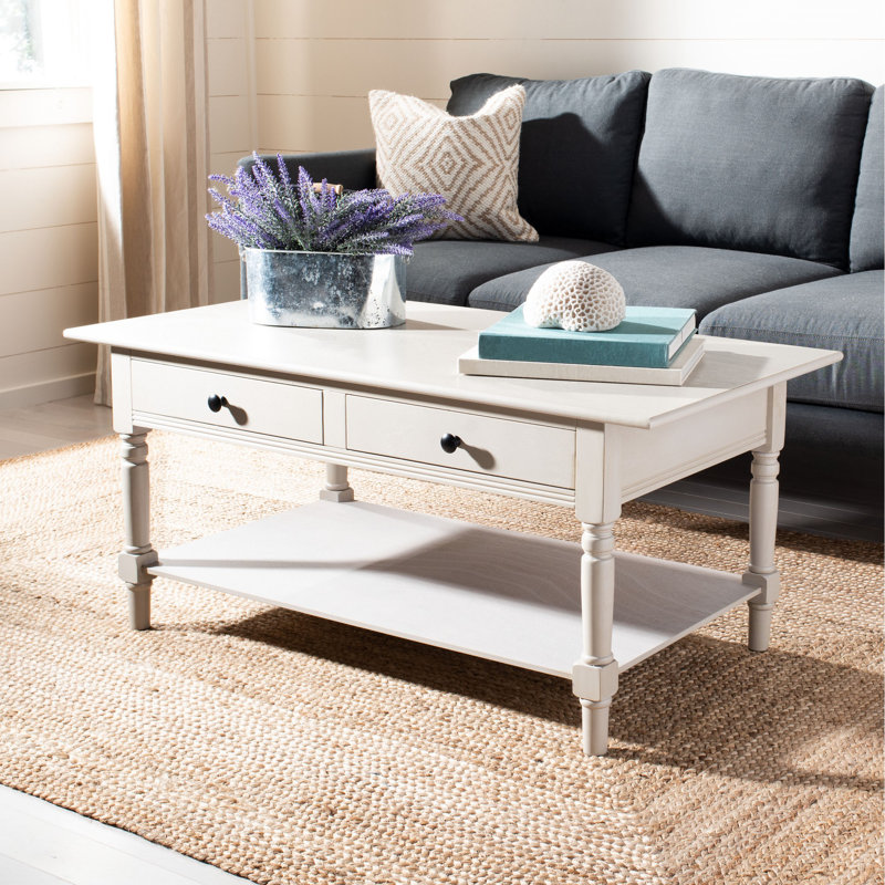 Table basse en bois massif avec rangement Tuoi, Gris vintage