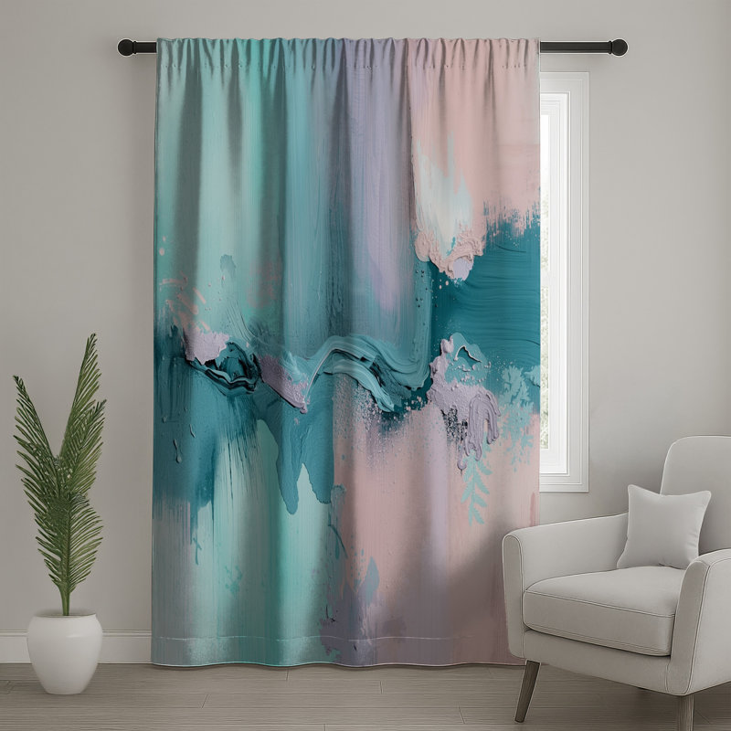 Rideaux bleu, rose et rose, 50 po x 80 po - 1 panneau, Transparent