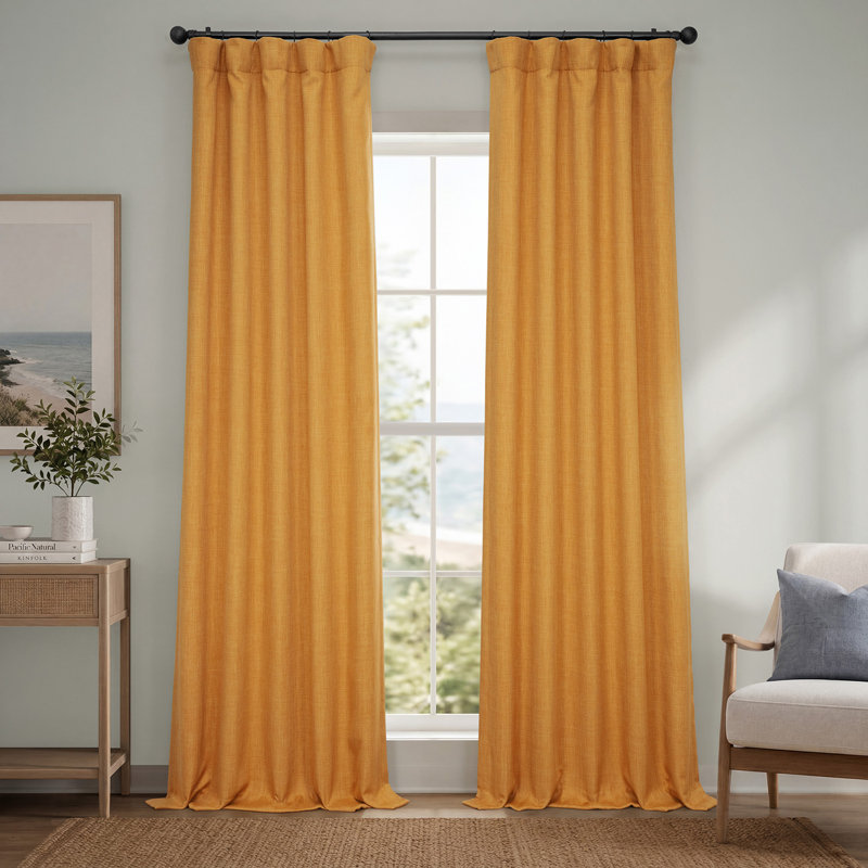 Ottis Faux Linen Room Darkening Curtain Panel, Dandelion Gold, 50" W x 84" L