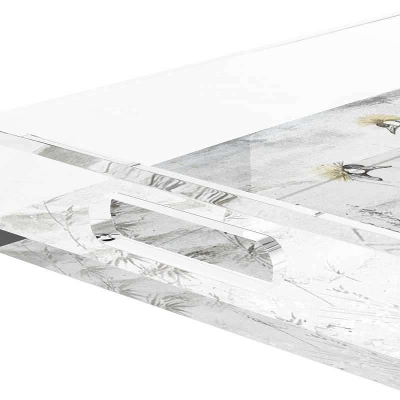 Crested Crane Silver Gold Acrylic Rectangle Decorative Tray, 17"W x 10.5"D x 2"H