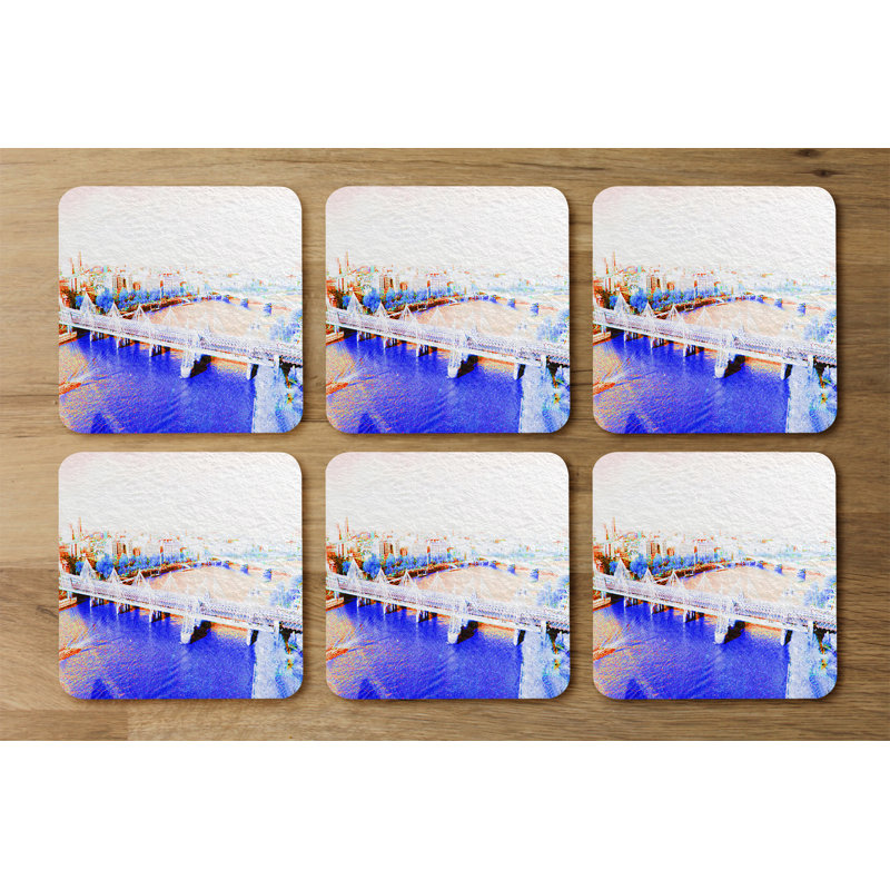 Square 6 Piece Coaster Set, Blue