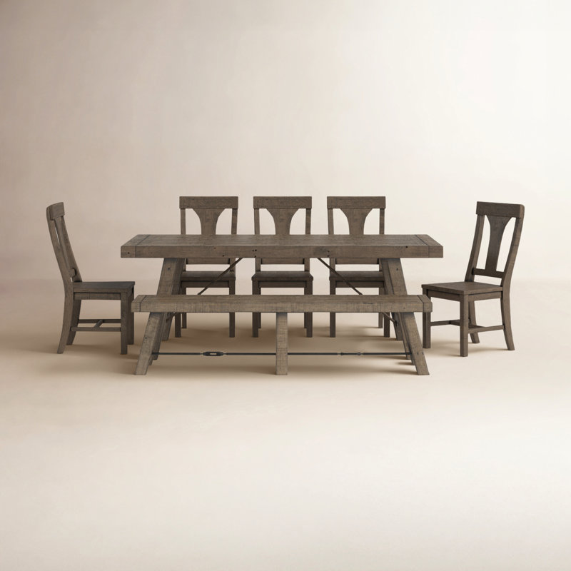 Tuscany 8 Piece Solid Wood Dining Set, Distressed Brown