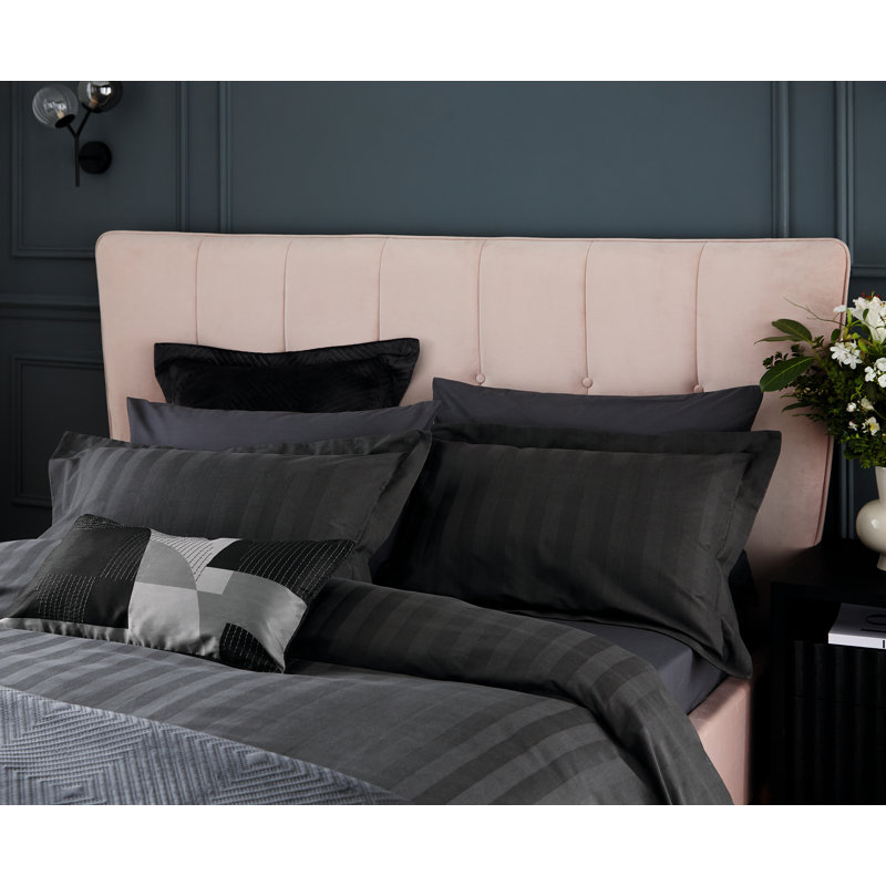 Modern Satin Stripe Cotton Duvet Cover Set, Dark Grey, Kingsize