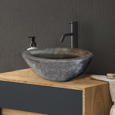 B.o.i 18'' Gray Stone Oval Bathroom Sink