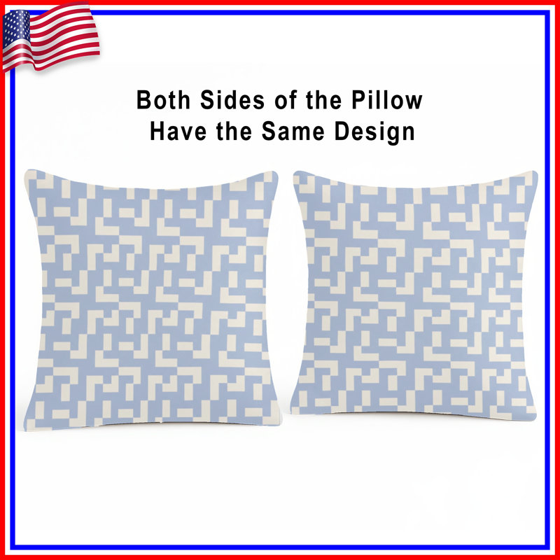 Geometric Maze Geometric Linen Throw Pillow, 20 x 20 inches, Light Grey and Ivory