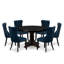L'ensemble de table de salle à manger 7 pièces comprend une table ronde de 48 po avec piédestal et 6 chaises rembourrées en tissu de polyester bleu marine, noir sablé-1746246939-1746246942