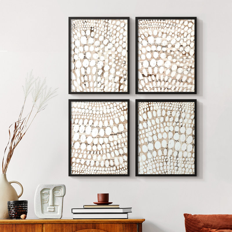 «Fan Brush I», ensemble de 4 reproductions encadrées, Noyer, H 14 po x l 44 po