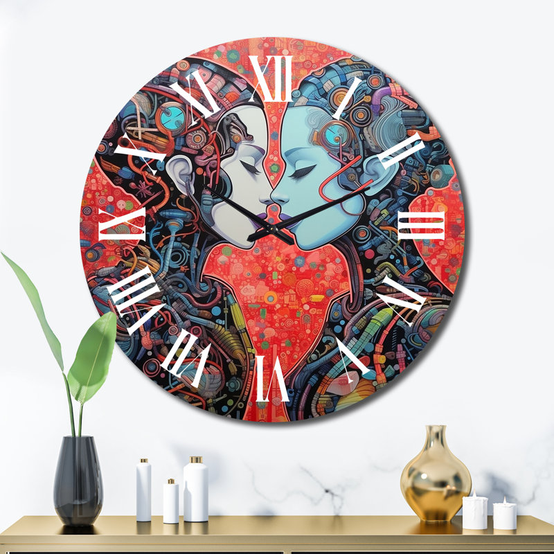 Charmant robot qui célèbre l'amour rétro - horloge murale robot, Très grand