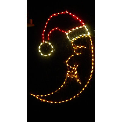 Moon with Santa Hat Christmas Lighted Display