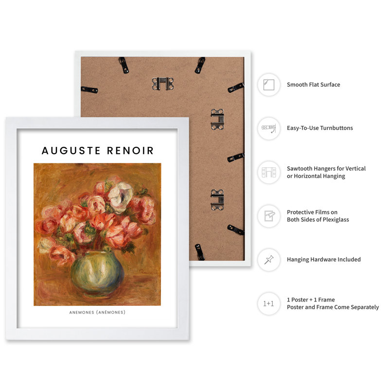 Auguste Renoir - Anémones, H 08 po x l 10 po, Affiche, Encadrement blanc
