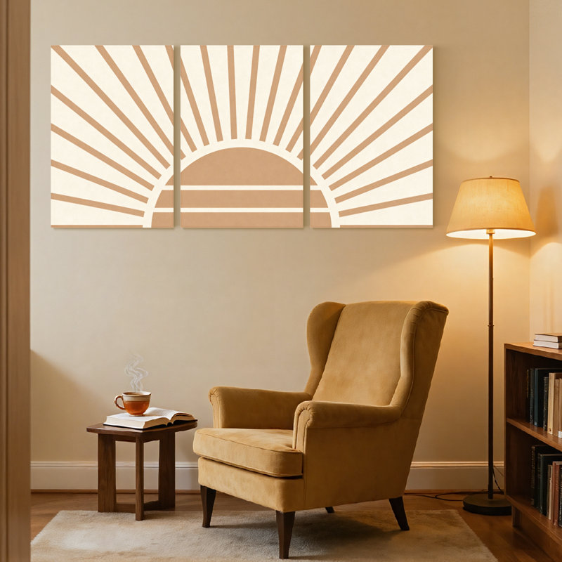 Ensemble de 3 impressions sur toile avec motif rayonnant et cercle central, H 30 po x l 60 po