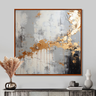«Gilded Elegance» noir et gris - art mural abstrait