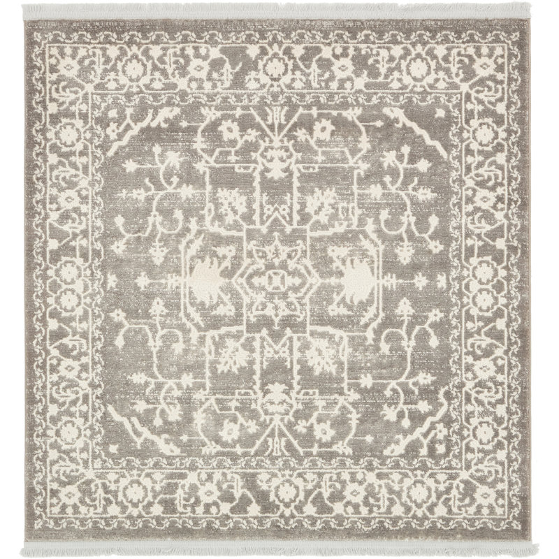 Tapis oriental Folkeste, Carré 4 pi, Gris