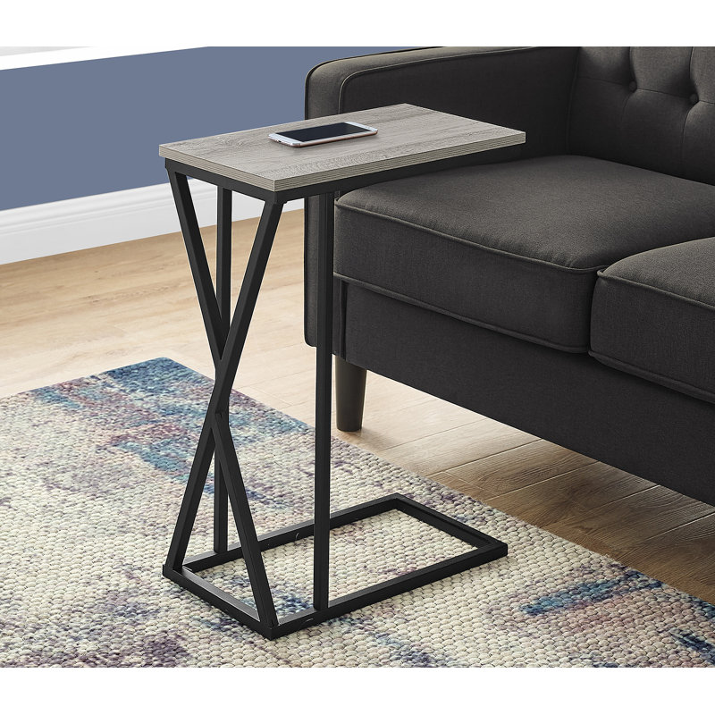 Table d'appoint, en forme de C, bout, côté, collation, stratifié gris, métal noir, contemporain, moderne, Gris