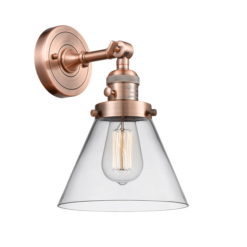 Applique murale 1 lumière Cone, Ampoule à DEL rétro de 3,5 W, Clair, Cuivre antique