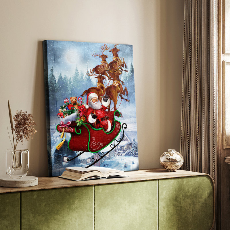 Père Noël en traîneau - galerie Cavas sur mesure, H 48 po x l 32 po