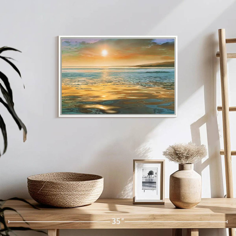 Calme du soir océan, Cadre flottant blanc, 19 po x 13 po