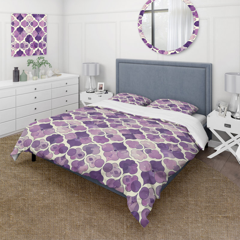 Ensemble de housse de couette beige mauve Mid-Century Quatrefoil - Midcentury