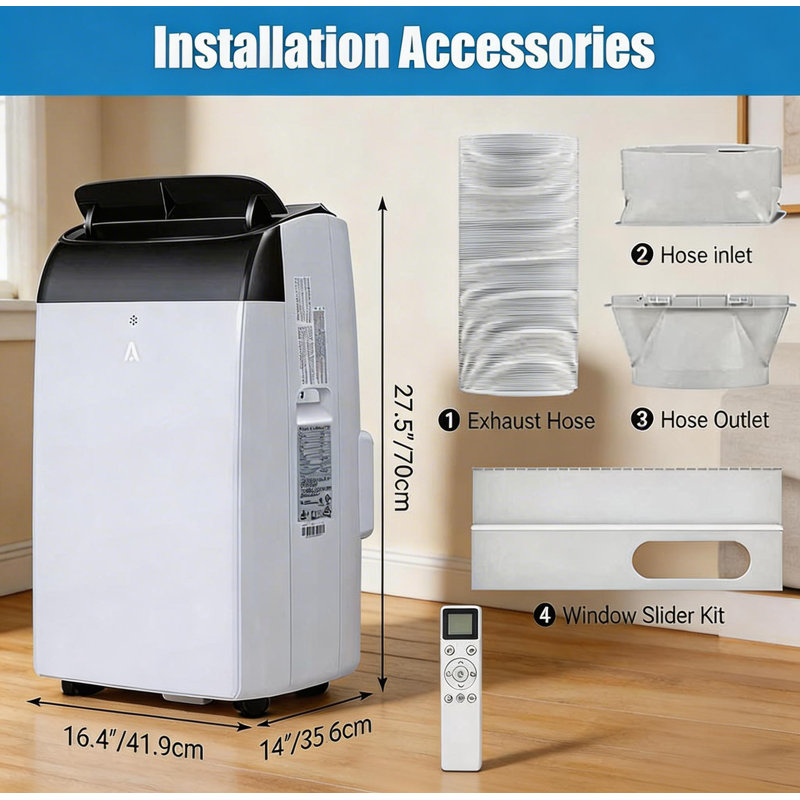 Unité de climatisation de 14 000 BTU 3 en 1, avec déshumidificateur et ventilateur