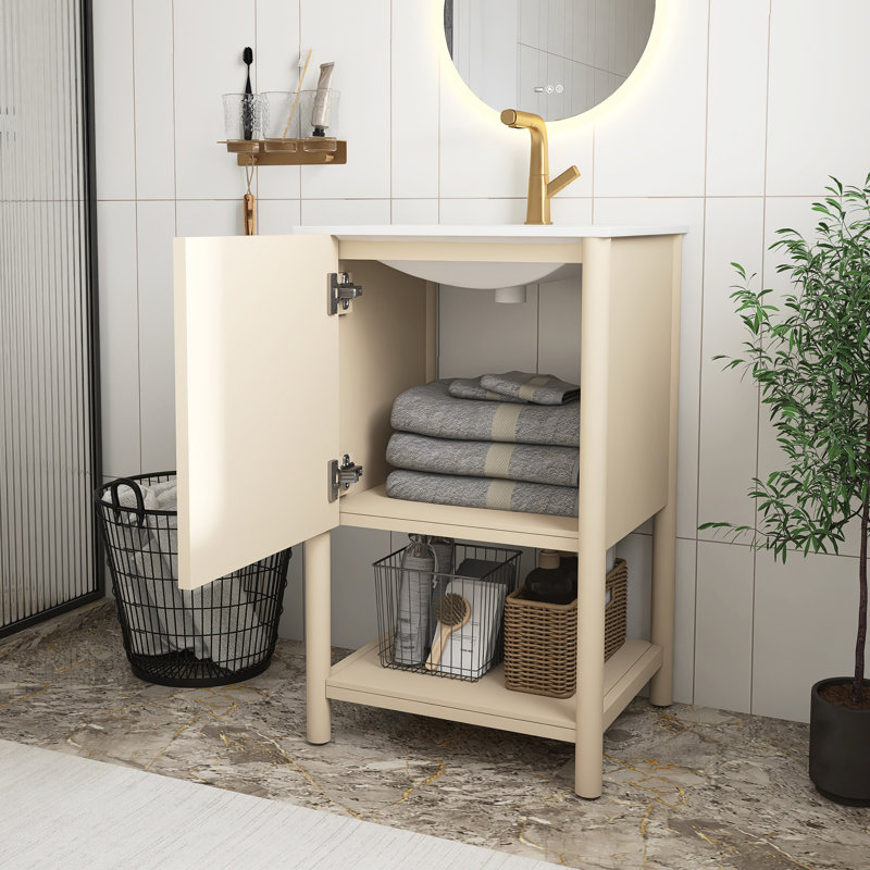 Ensemble de meuble-lavabo autoportant de style français avec lavabo en céramique blanc et blanc 20 po