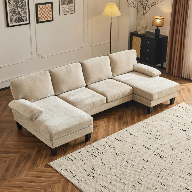George Oliver 111‘W U-Shaped Sectional, Kakhi Chenille