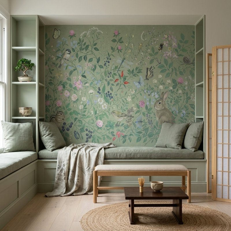 Adhésif mural vert forêt Woodland, 160 po x 108 po, Peler et coller