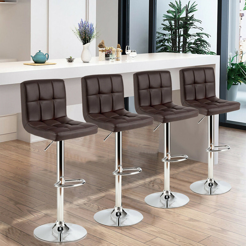 Tabouret de bar pivotant à hauteur réglable avec structure en métal, Café, 4