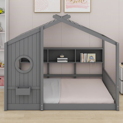 Floor House Bed With Storage Shelf