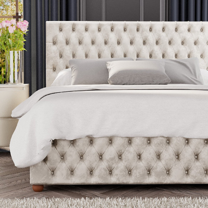 Upholstered Ottoman Bed, Super King (6'), Pearl