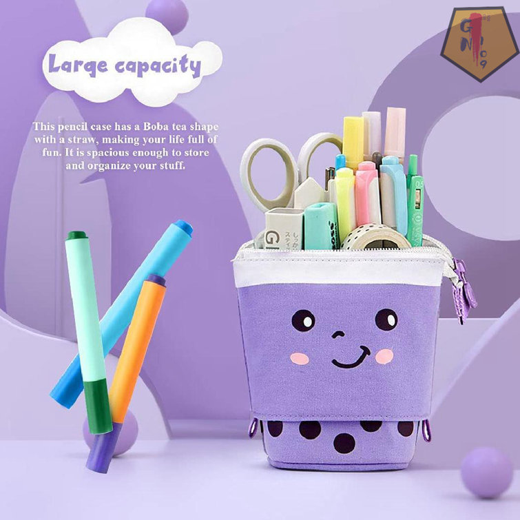  Boba Cute Standing Pencil Case for Kids, Pop Up Pencil Box  Makeup Pouch, Stand UP Christmas Gift kids Pen Holder Organizer Cosmetics  Bag, Kawaii Stationary (Brown) : Office Products