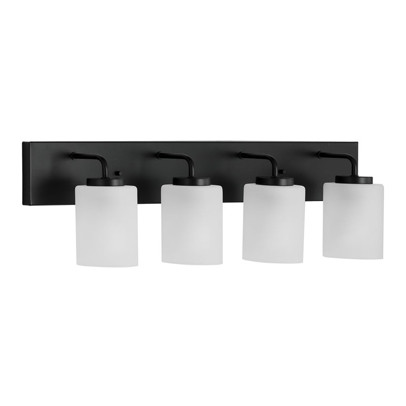 4-Light Brushed Nickel Bath Vanity Light with Etched Glass Shades, Matte Black