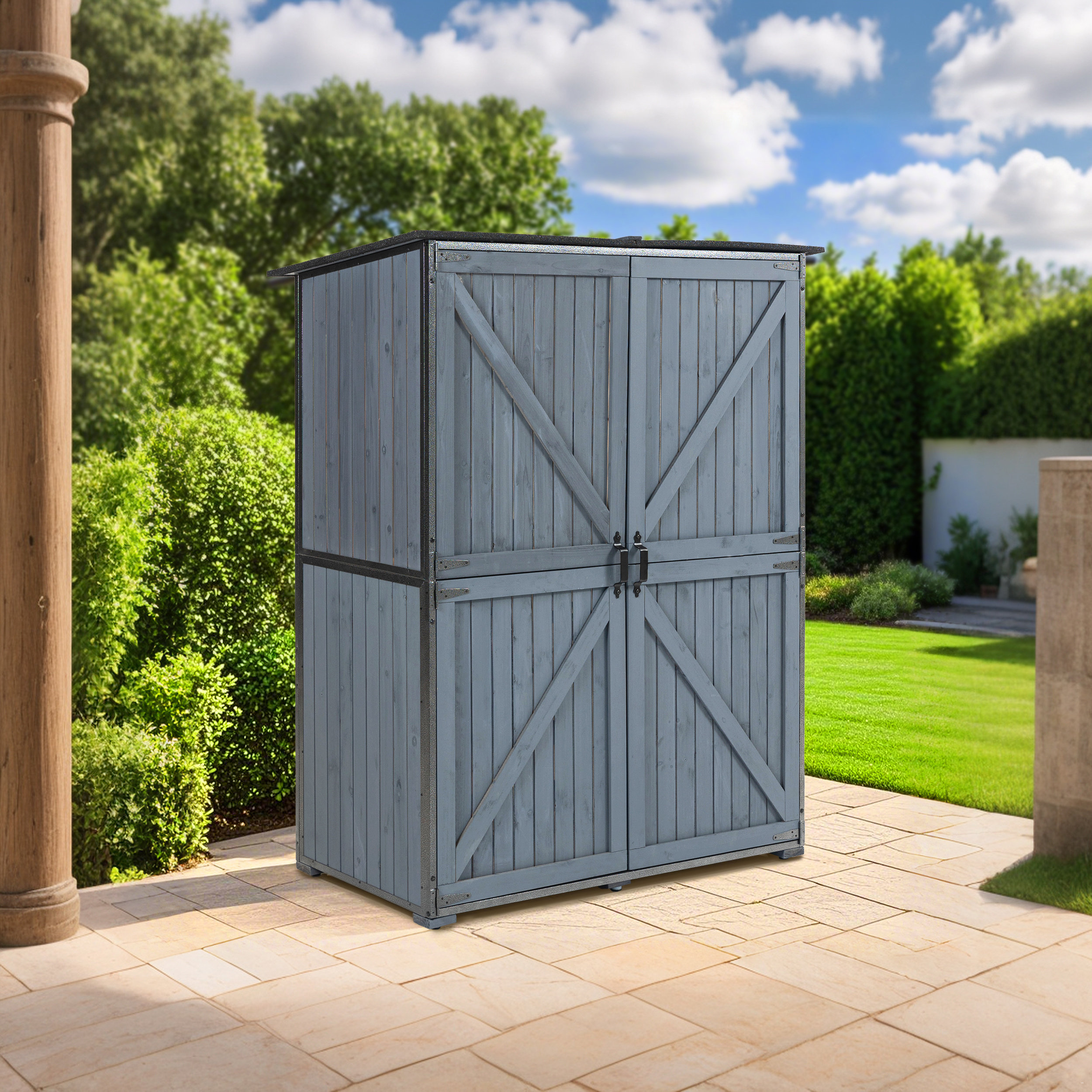 AOOLIVE Outdoor Storage Cabinet - Metal Frame Garden Tool Shed | Wayfair