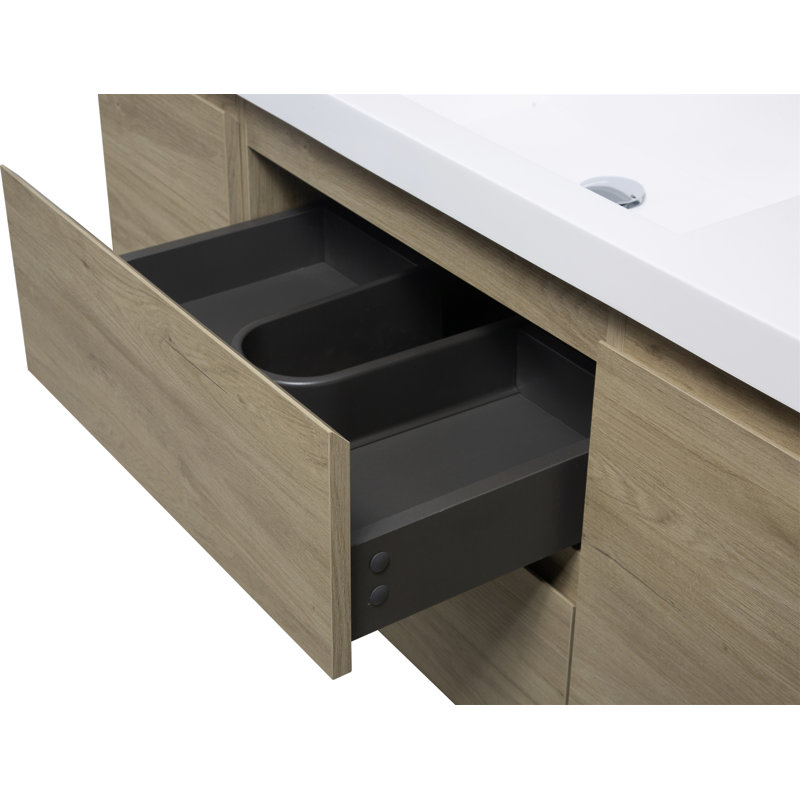 Meuble-lavabo flottant avec lavabo, Chêne, 47"