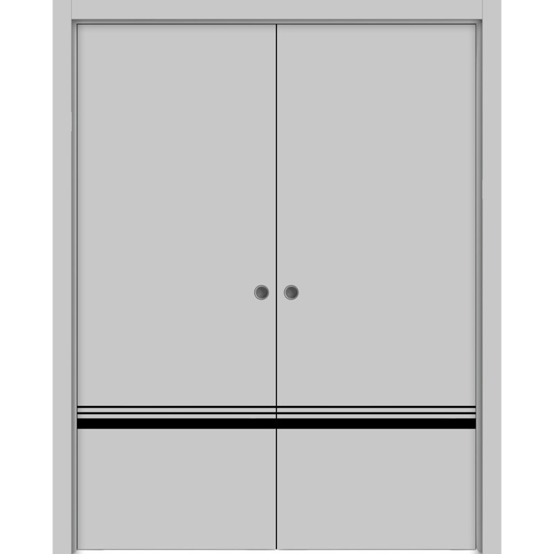 Portes françaises en bois massif massif, 48 po x 84 po, Gris mat