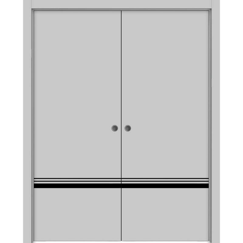 Portes françaises en bois massif massif, Gris mat, 84 po x 80 po