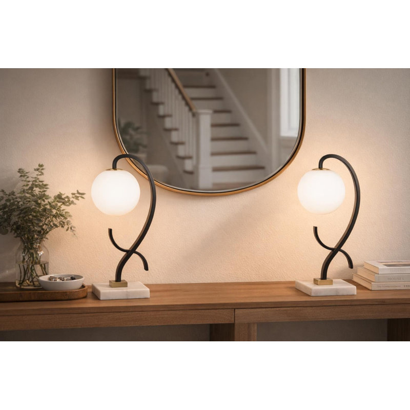 Lampe d'appoint Lunar Loop, 20 po x 7 po, en métal et marbre