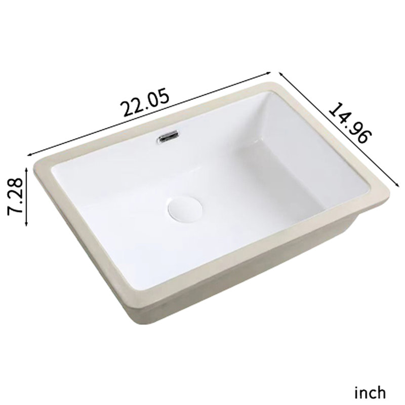 Lavabo de salle de bain rectangulaire encastré en céramique blanche 22 * 15 pouces, de haute qualité, luxueux et moderne, avec trop-plein, facile à nettoyer, installation simple pour meuble-lavabo de 15 pouces de large, long, cuit, acide, teinté