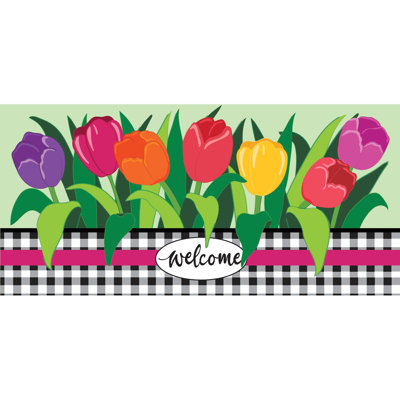Welcome Spring Tulips Sassafras Switch 22 in. x 10 in. Non-Slip Outdoor Door Mat