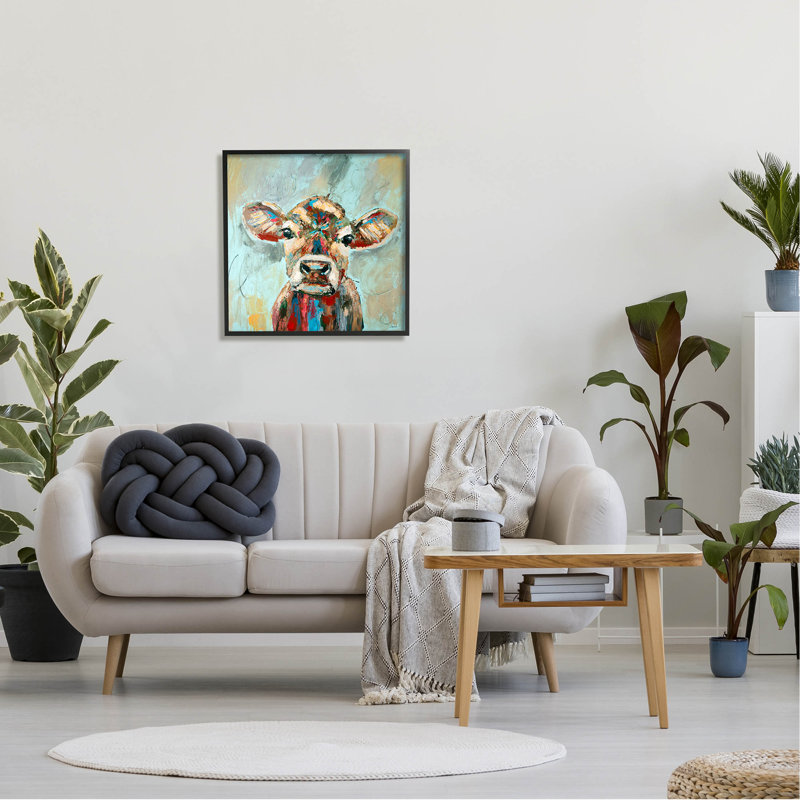 Vache brossée, art de giclée par Jen Seeley, H 24 po x l 24 po x P 1,5 po, Giclée encadrée noir minuit