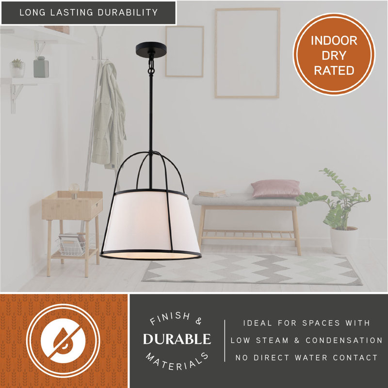 Marion 1-Light 15 In. Wide Mid-Century Modern Cone Pendant With White Linen Shade, Adjustable Height, Hanging Ceiling Chandelier Fixture For Dining Table Entryway Bedroom Island Foyer