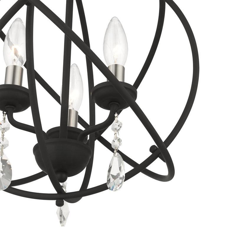 Black Steel Mini Crystal Candle Chandelier Light