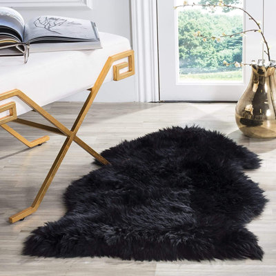 Premium Genuine Black Sheepskin Rug 2 X 3 Feet Real Lambskin