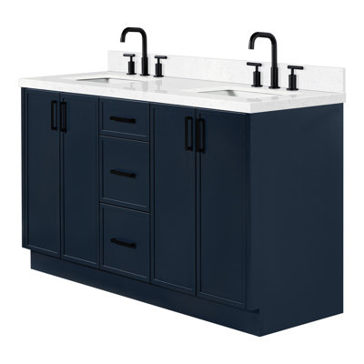 Ariel Kelly 60 Inch Double Rectangular Sink Bathroom Vanity With Carrara Quartz Countertop