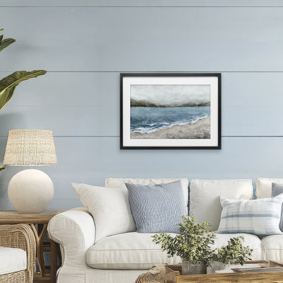 Shoreline Serenity Beach Framed Print Under Glass, design by Hannah Dawson