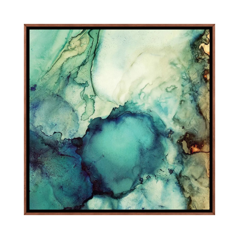 Bleu sarcelle abstrait, H 26 po x l 26 po x P 1,5 po, Toile avec cadre en bois classique, Pas de tapis