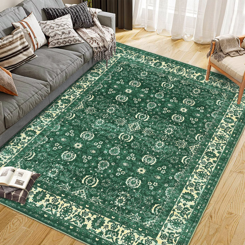 Area Rugs Vintage Floral Area Rug Washable, Low Pile, Non-Slip, mark Resistant Carpet for Living Room, Bedroom, Dining Room, Home Office