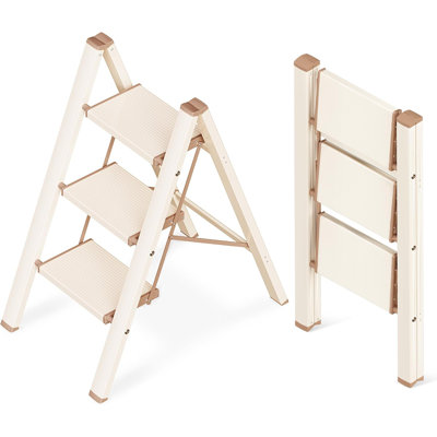 3 Step Ladder, Aluminum Folding Step Stool with Anti-Slip Sturdy and Wide Pedal