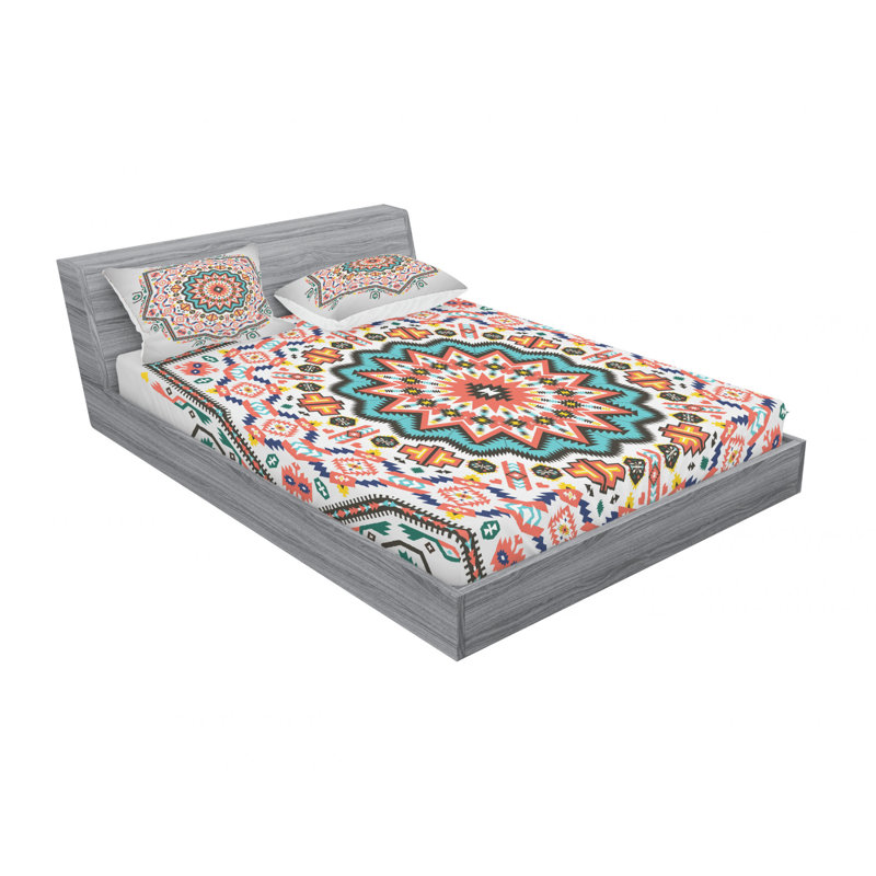 Drap-housse en microfibre, Ensemble de draps pour grand lit avec 2 taies d'or, Motif 1