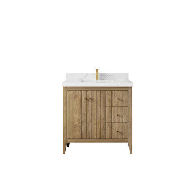Atlanta Teak Wood 36 In. W X 22 In. D Center Sink Bathroom Vanity In Light Graywashed With 2 In. Quartz